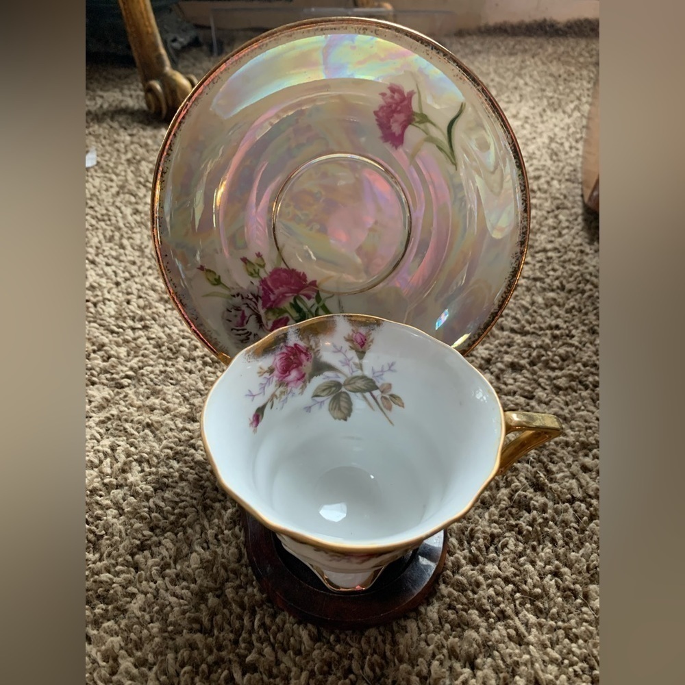 Vintage Enesco January Carnation Tea Cup & Saucer Set